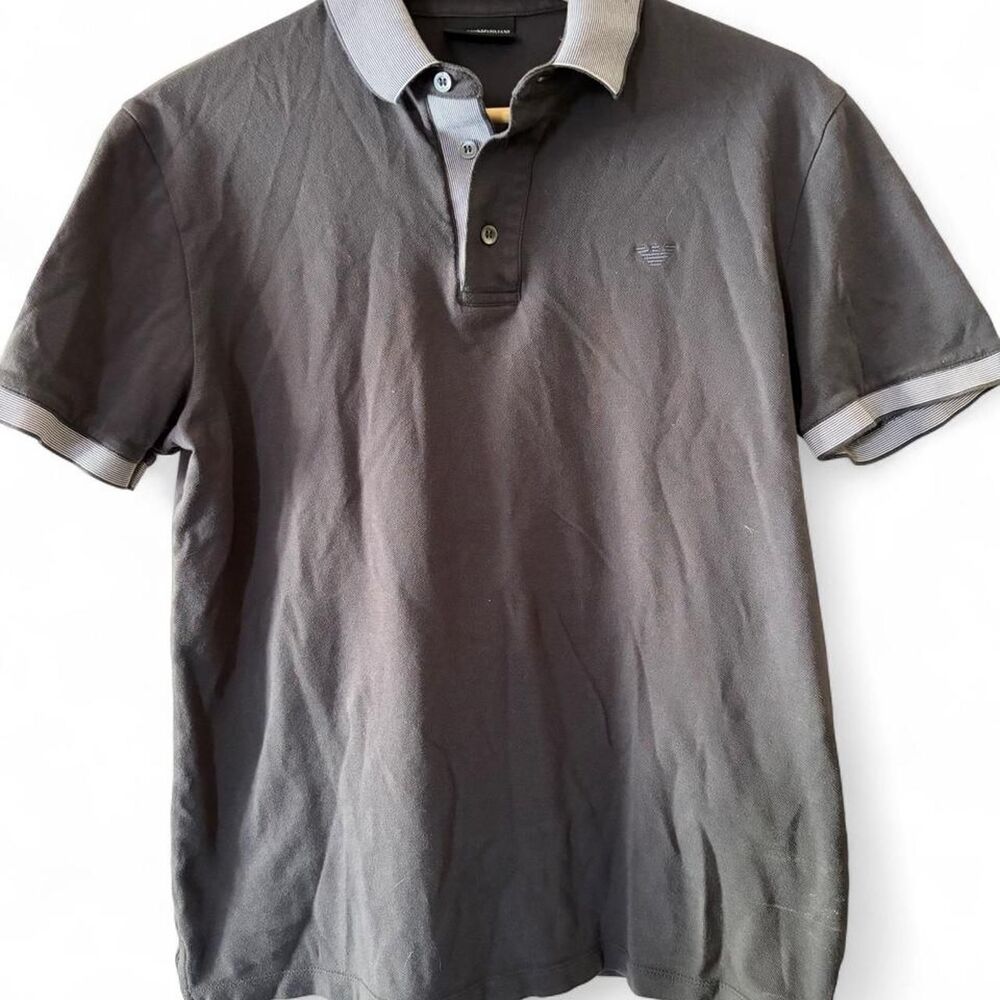 Emporio Armani Grey and Black Polo-shirt Mens M